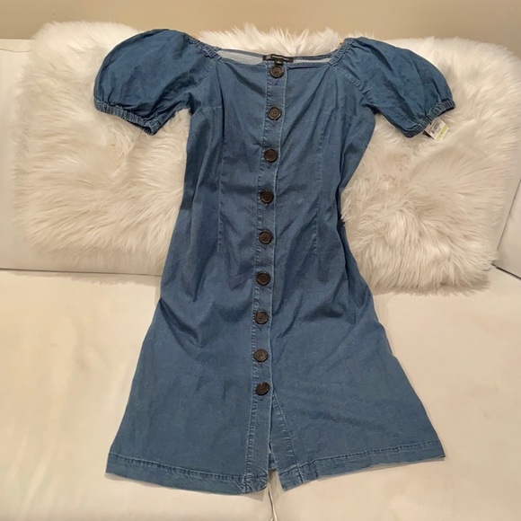 NWT (4) (8) INC International concepts dark denim button up square neck puff - Picture 10 of 12